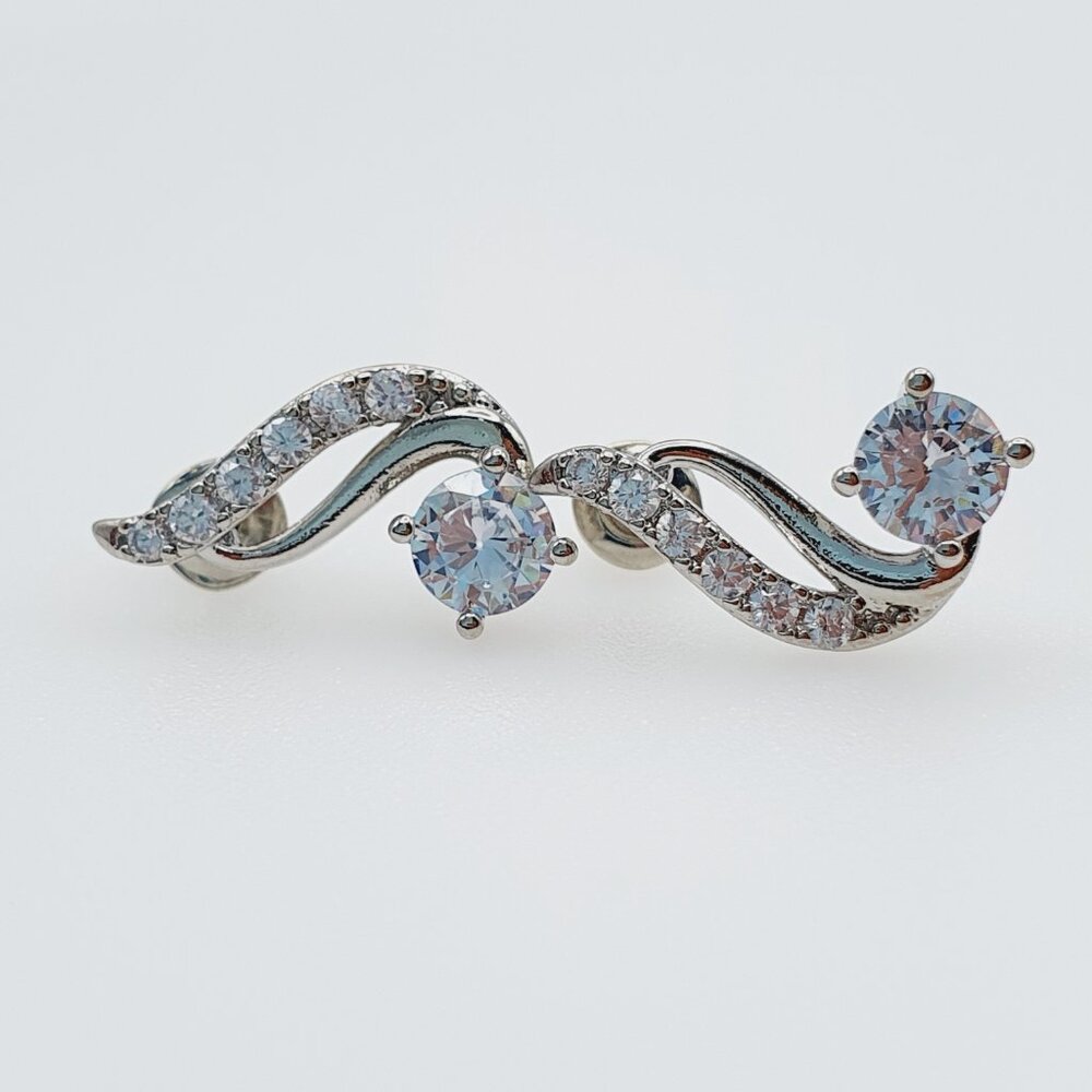 🔥New Bright 💗925 Silver Plated Shiny 💎Diamond CZ Stud Earrings, GPMB1409 - Picture 5 of 6